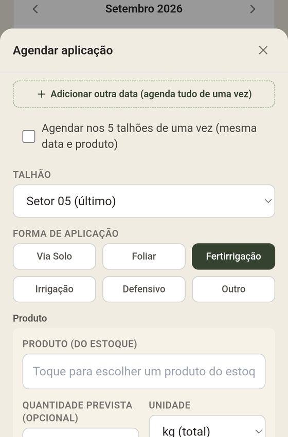 Tela para agendar uma aplicação